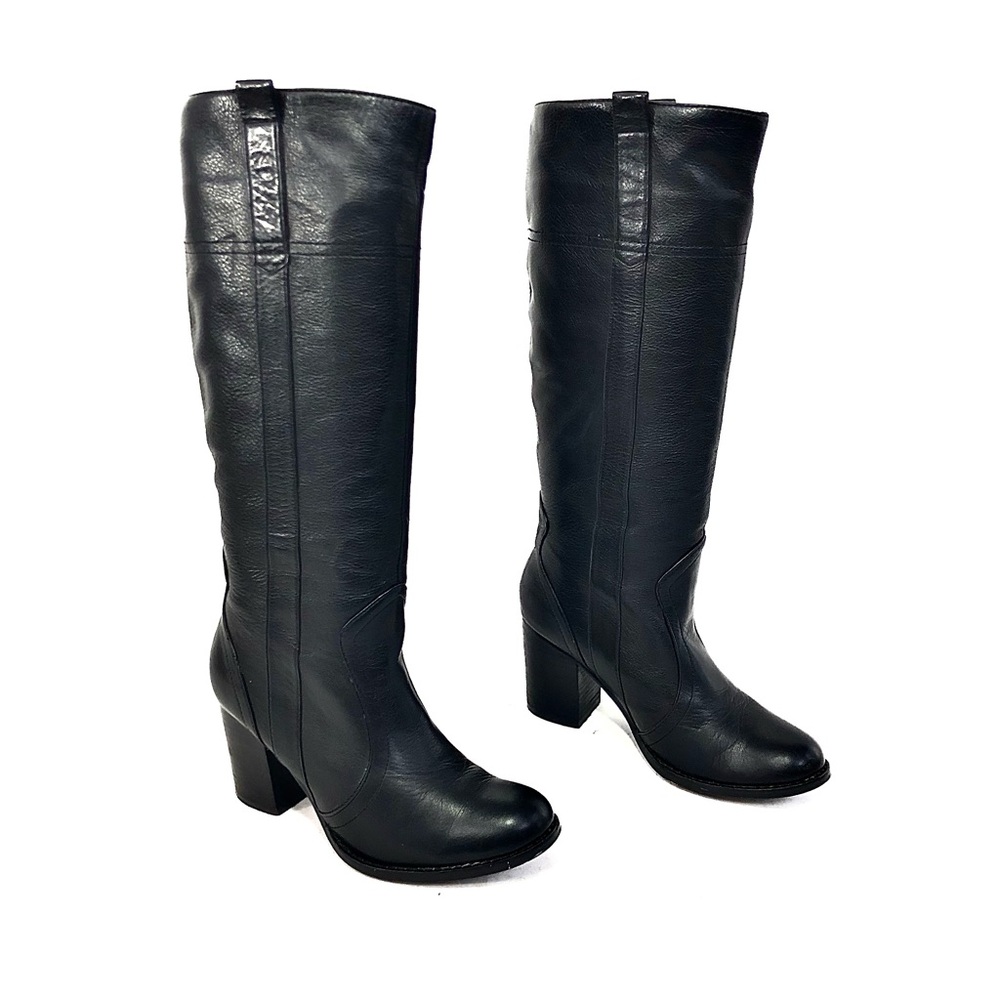 Steve Madden Black Leather Knee-High Heeled Boots - Picture 4 of 12